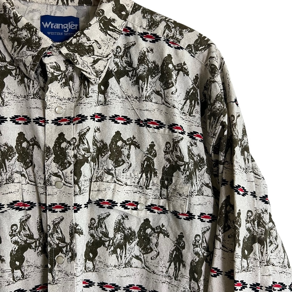 Wrangler Vintage Aztec Cowboy Print XXL Pearl Snap Western Shirt